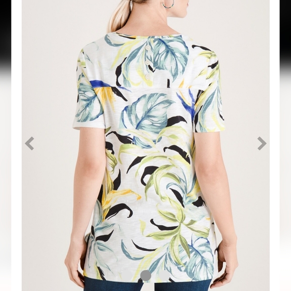 Chico's Button Back Slub Tee Women's L White Multi Textured Tropical Coastal - Picture 6 of 11